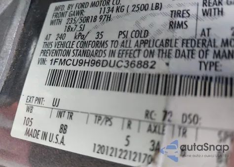 2013 Ford Escape Sel from USA, damaged, VIN 1FMCU9H96DUC36882